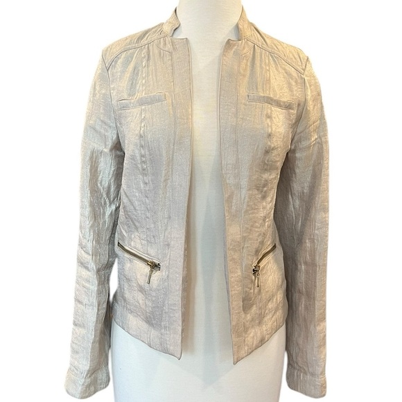 Chico's Jackets & Blazers - Chico’s Foiled Linen Gold Shimmer Lightweight Jacket Blazer Zip Closure Small